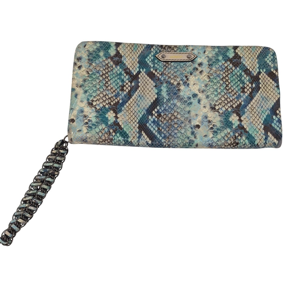 Bryany Blue Python Embossed Wristlet Wallet Clutc… - image 1
